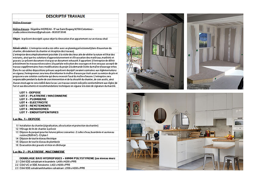 Informations descriptives de travaux